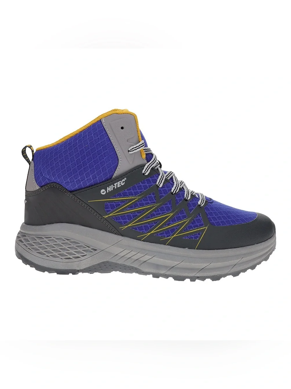 Hi-Tec Men's Blue and Gray Athletic Mid-Top Hiking Shoe with Yellow Accents